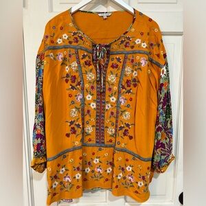John Mark top with embroidered and floral print